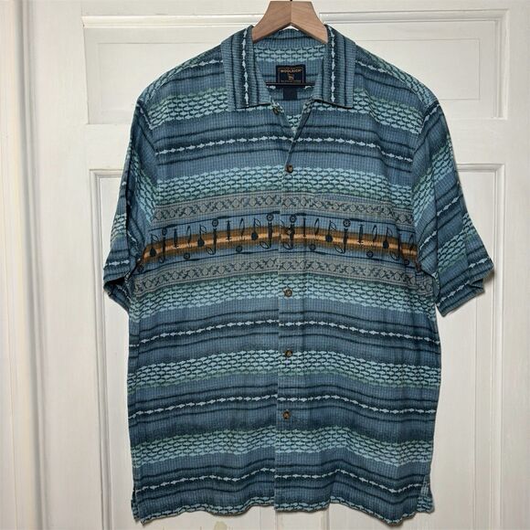 Woolrich Fishing Shirt Outdoor Angler Men's Large Blue Short Sleeve Vintage - Picture 4 of 8